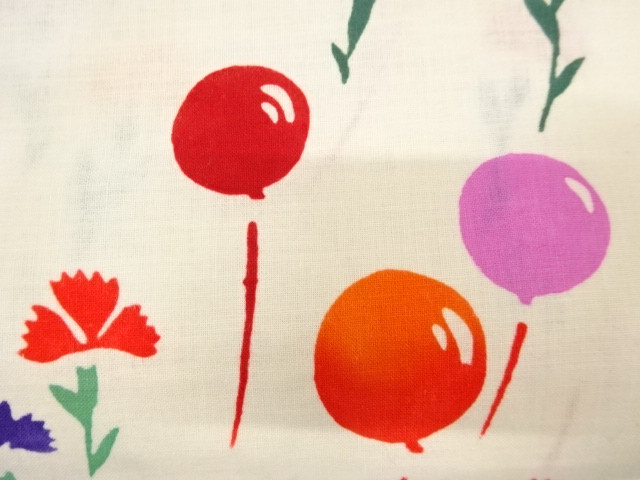 アンティーク　風船に撫子模様浴衣地はぎれ